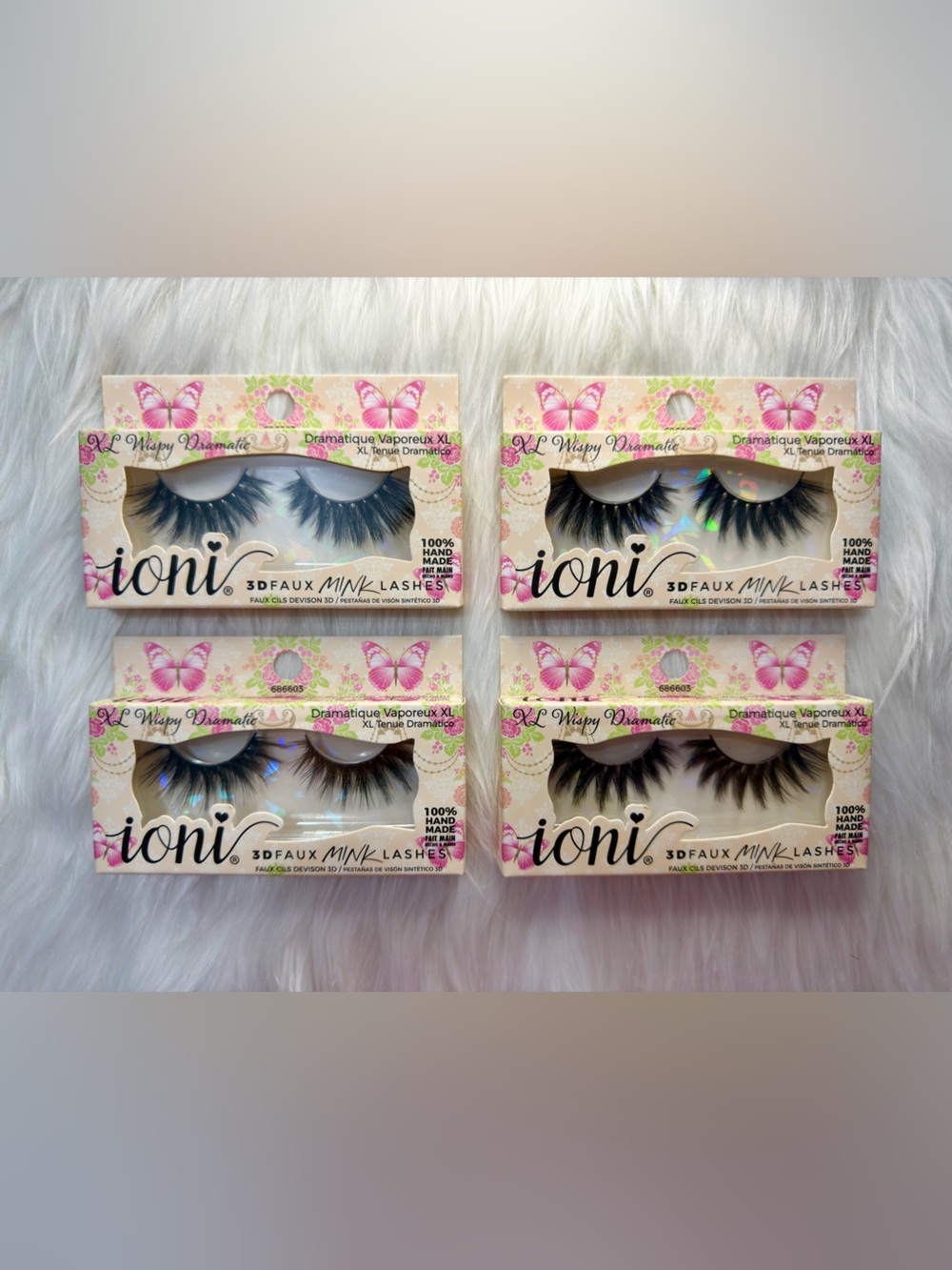4x loni 3D Faux Mink Wispy Volume Strip Lashes with Soft Clear Band
